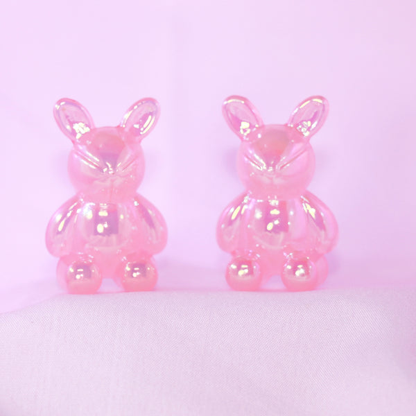 Pink Bunny Clear Earrings